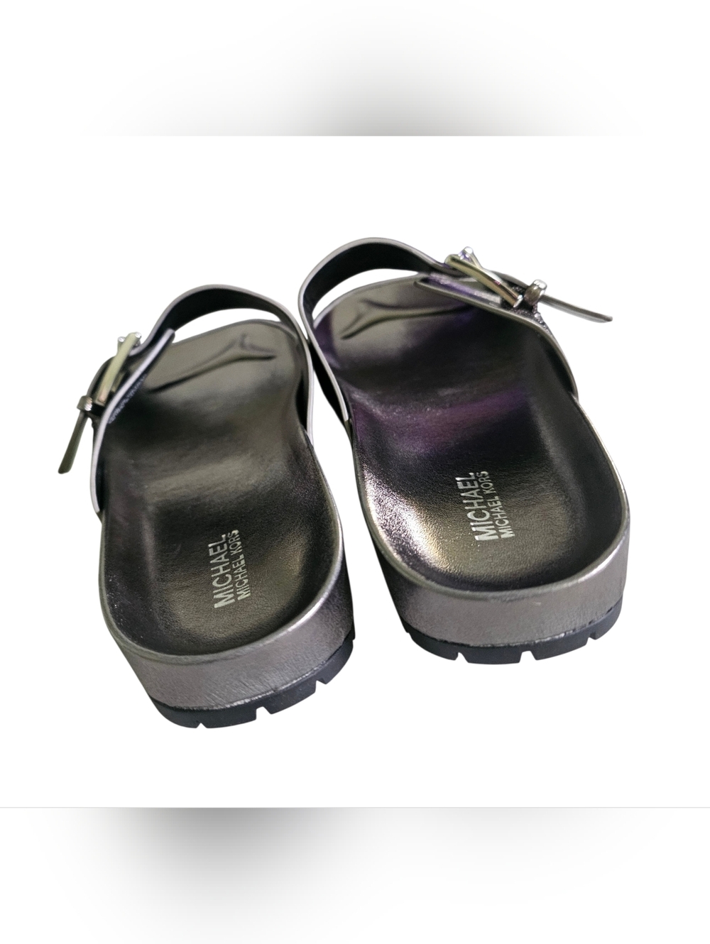 Nwot Michael Kors Metallic Silver Slide Women's Sandals - Picture 13 of 14